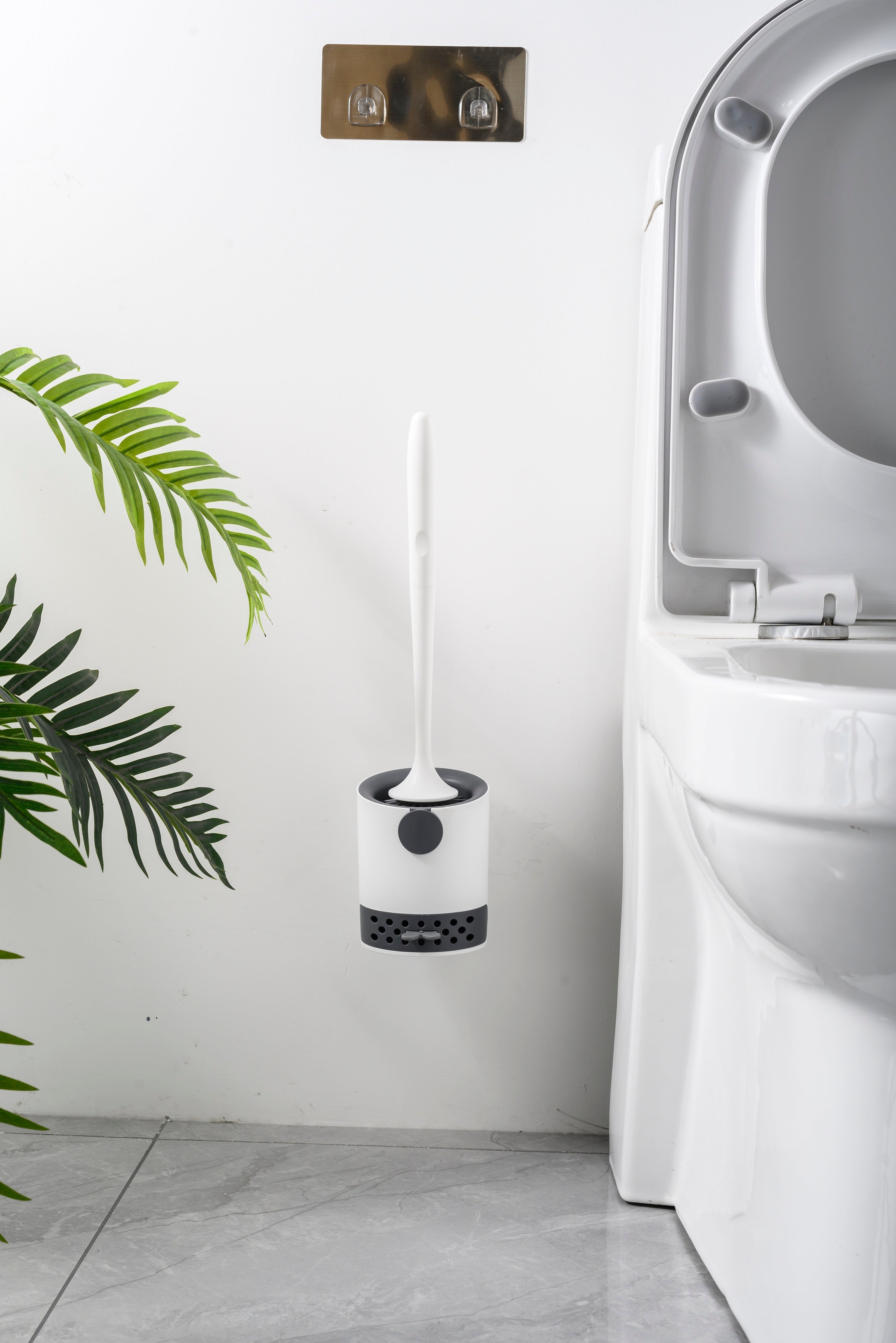 Silicone Toilet Brush with Holder & Removable Drip Tray