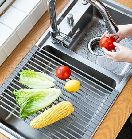 Roll-Up Stainless Steel Sink Drying Rack